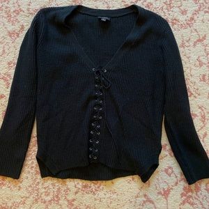 Black tie up sweater